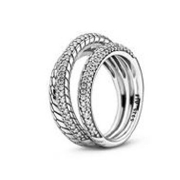 Pandora® snake chain sterling silver ring with clear cubic zirconia; size 9.