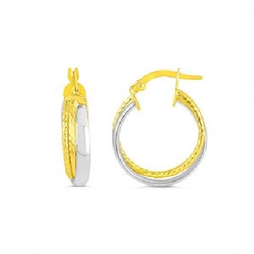 10k yellow/white gold 2 tone beaded twist hoops.