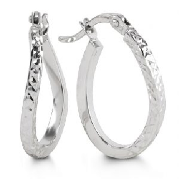 10k tower white gold diamond cut oval hoops. 10k tower white gold diamond cut oval hoops.