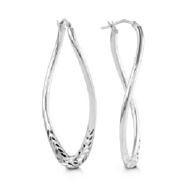 10k white gold oval earrings with diamond etching;