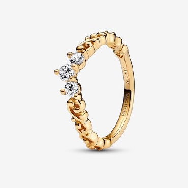 Pandora® Regal swirl tiara 14k gold plated ring with clear cubic zirconia. 
Size 7