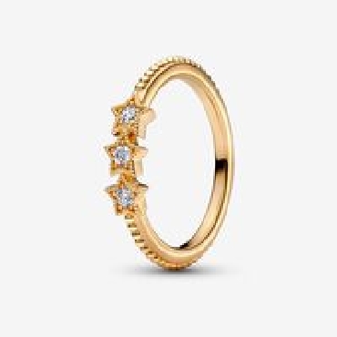 Pandora® sterling silver 14k gold plated ring with clear cubic zirconia.
Size 7.5