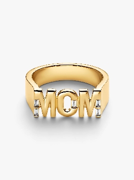 Pandora® Sterling silver mom 14k gold plated ring with clear cubic zirconia.