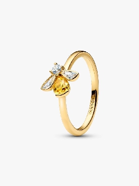 Pandora® Sterling silver 14k gold plated bee ring with vibrant yellow.