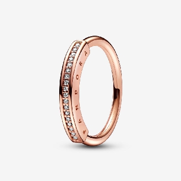 Pandora® Signature I-D pave ring with clear cubic zirconinas; 14K rose gold plated.
Size 7.5