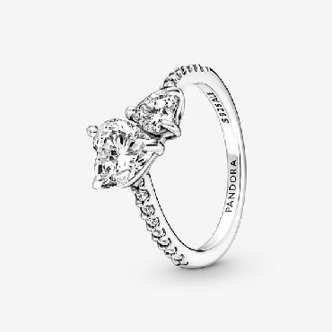 Pandora® double heart sparkling sterling silver ring with clear cubic zirconia.