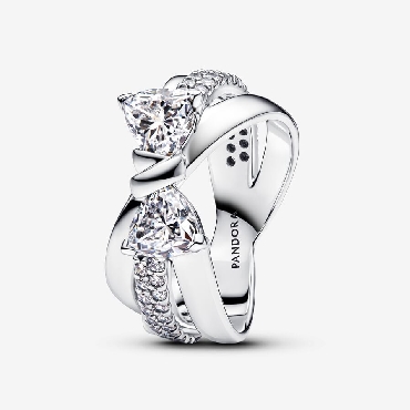 Pandora® sterling silver bow ring with clear cubic zirconia.
