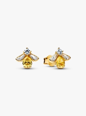 Pandora® Sterling silver bee 14k gold plated stud earrings with vibrant yellow and clear cubic zirconia.