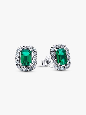 Pandora® Sterling silver  stud earrings with royal green crystal and clear cubic zirconia.