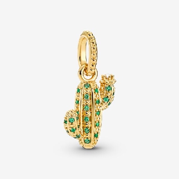Pandora® 14k gold plated sparkling desert cactus pendant.