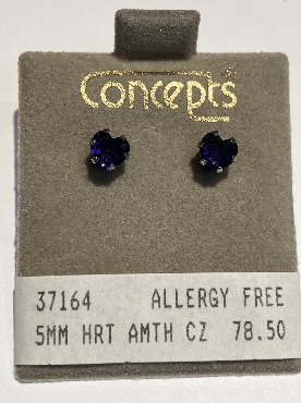 Silvertone 5MM Amethyst Heart CZ Earrings