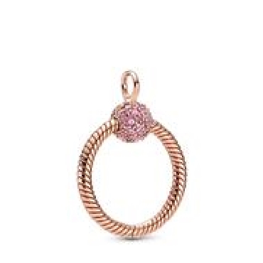 Small Pandora® Rose O pendant with synthetic pink sapphire and fancy fairy tale pink cubic zirconia.