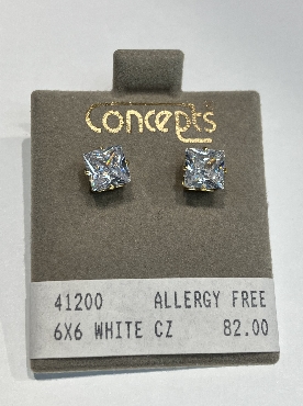 Goldtone 6×6 CZ Earrings