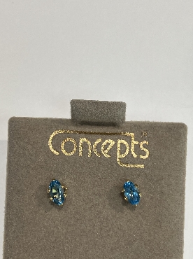 Goldtone 5x3mm Genuine Blue Topaz Studs