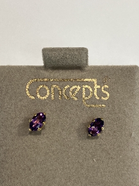 Goldtone 5x3mm Genuine Amethyst Studs