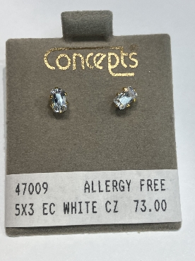 Goldtone 5x3mm cubic zirconia studs