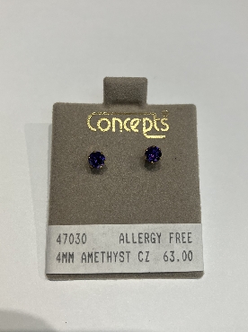 Goldtone 4mm amethyst CZ Studs