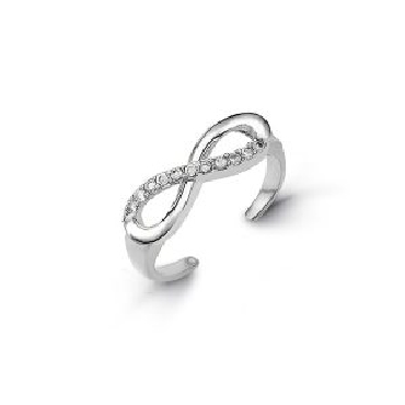 10k white gold; Infinity; toe ring with cubic zirconias.