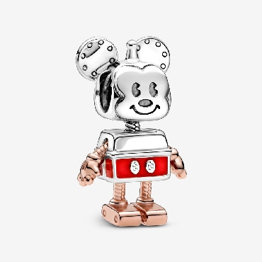 Pandora® Disney mickey robot sterling silver and Pandora Rose charm with red enamel.