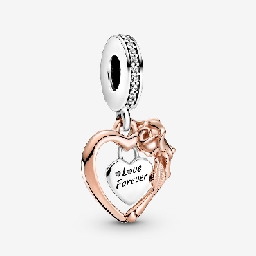 Pandora® Rose heart sterling silver dangle.