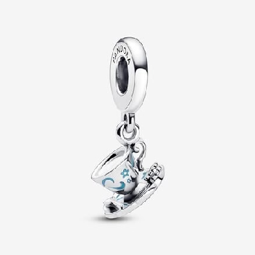 Pandora® cup of tea sterling silver dangle with blue enamel.