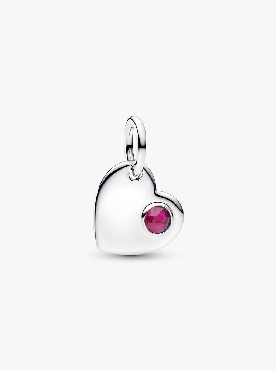 Pandora® sterling silver engravable heart dangle with true red crystal.