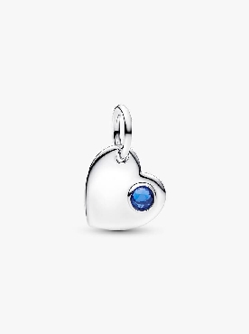 Pandora® sterling silver engravable heart dangle with princess blue crystal.