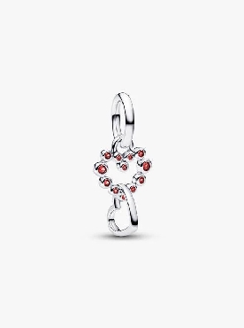 Pandora® Sterling silver dangle with salsa red crystal hearts charm.