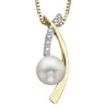 10k yellow gold; Pearl and diamond pendant.