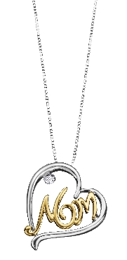 Silver and 10K Yellow Gold; diamond MOM Pendant.
1 fancy cut diamond: .01 carat