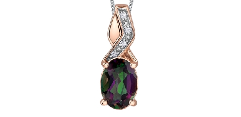 10k rose gold mystic topaz and diamond pendant.
1 Mystic Topax 7x5mm
4 fancy cut diamonds 0.012 carat 10k rose gold mystic topaz and diamond pendant.
1 Mystic Topax 7x5mm
4 fancy cut diamonds 0.012 carat