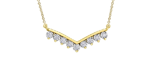 10K yellow and white gold diamond necklace.
9 fancy cut diamonds: .25 carat total weight.
Canadian Certified Gold 10K yellow and white gold diamond necklace.
9 fancy cut diamonds: .25 carat total weight.
Canadian Certified Gold