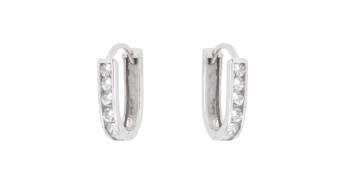 10k white gold hoops with cubic zirconias.