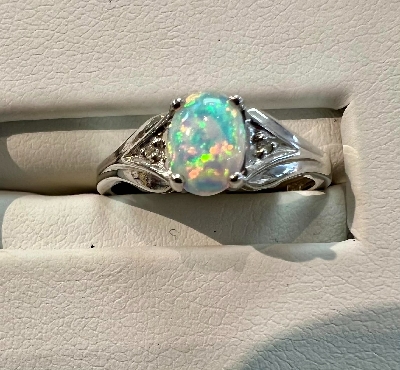White gold opal ring
