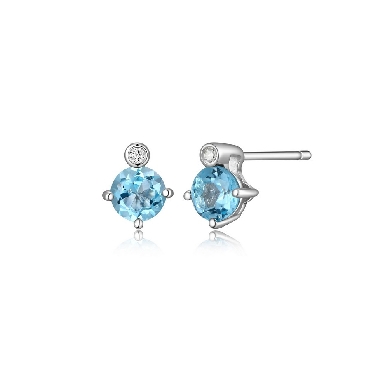 Sterling silver Elle birthstone blue topaz studs.