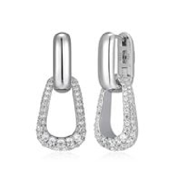 Sterling Silver ELLE® citadel pave drop hoop earrings. Sterling Silver ELLE® citadel pave drop hoop earrings.