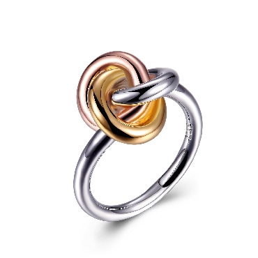 Elle® Sterling  Silver   Knot   tri-colour ring with signature ruby.
Size 6