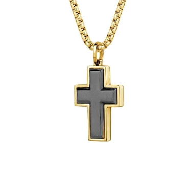 Italgem stainless steel brushed cross black IP necklace.