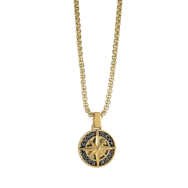 Italgem stainless steel gold IP black CZ north star pendant 22