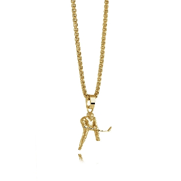 Italgem stainless steel gold IP hockey plater pendant 22   necklace.