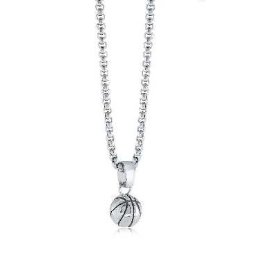 Italgem stainless steel; black ip basketball pendant and 22   chain.