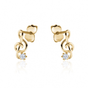 10k yellow gold music note studs with cubic zirconia.